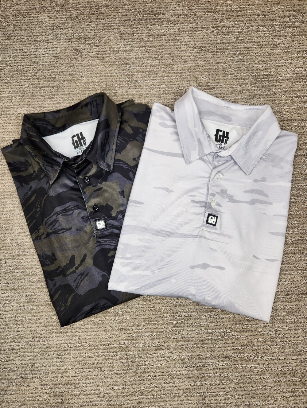 Greater Half Set Of 2 Polo Shirts Mens XL Green White Camo Print Quick Dry Golf